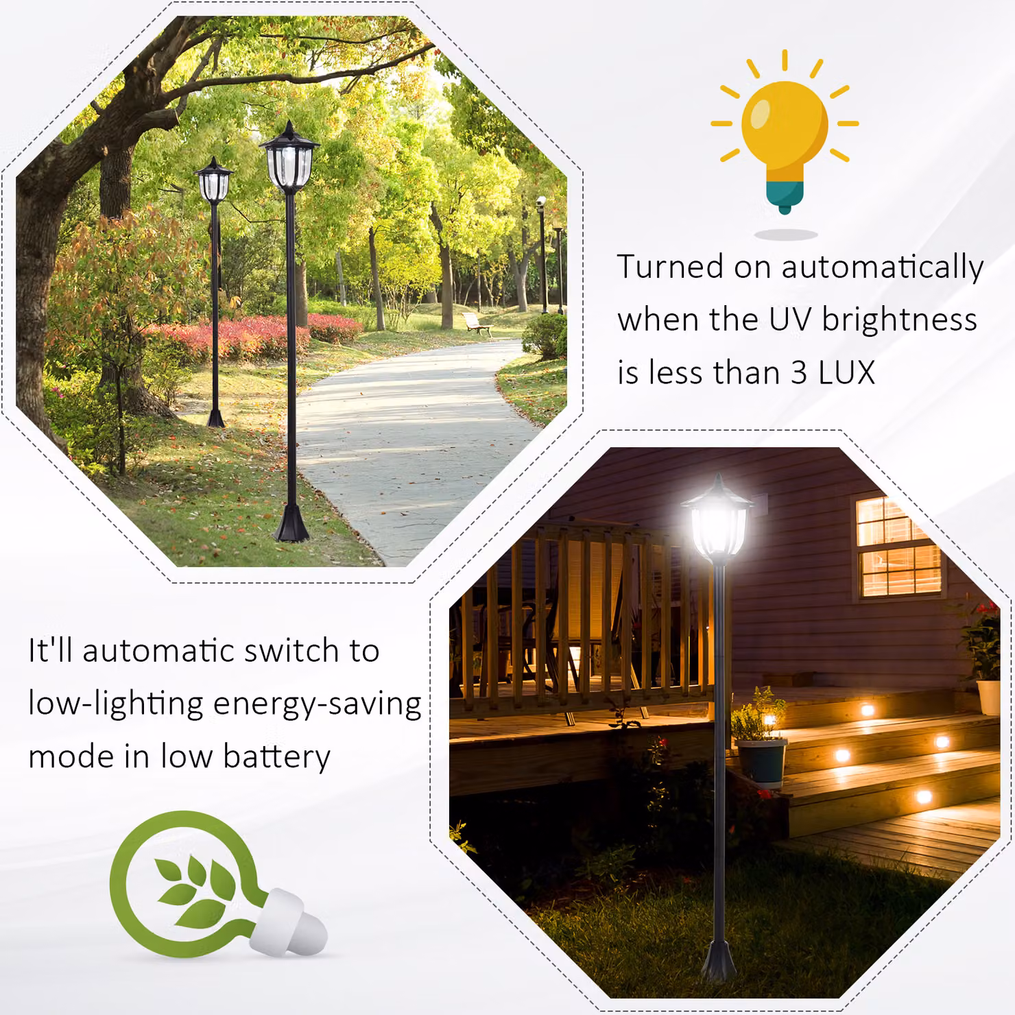 Outsunny Black Solar LED Garden Lamp Post with Dusk Sensor and Ground Spike, Height: 177 cm – 6