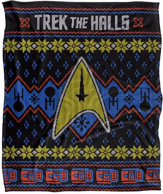 LOGOVISION Star Trek The Halls Ugly Christmas Sweater Super Soft Microfibre Fleece Throw Blanket, White, W/D/H: 152 x 127 cm – 6