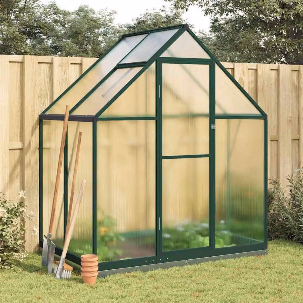 Berkfield Home Greenhouse with Base Frame, Green, Aluminium and Polycarbonate, W/D/H: 169 x 114 x 202 cm – 2