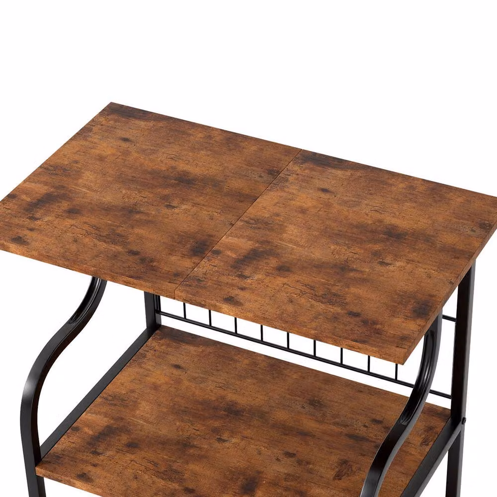 Levede 3-Tier Vintage Record Player Stand and Vinyl Storage Side Table in Brown and Black, W/D/H: 50 x 30 x 74 cm – 5