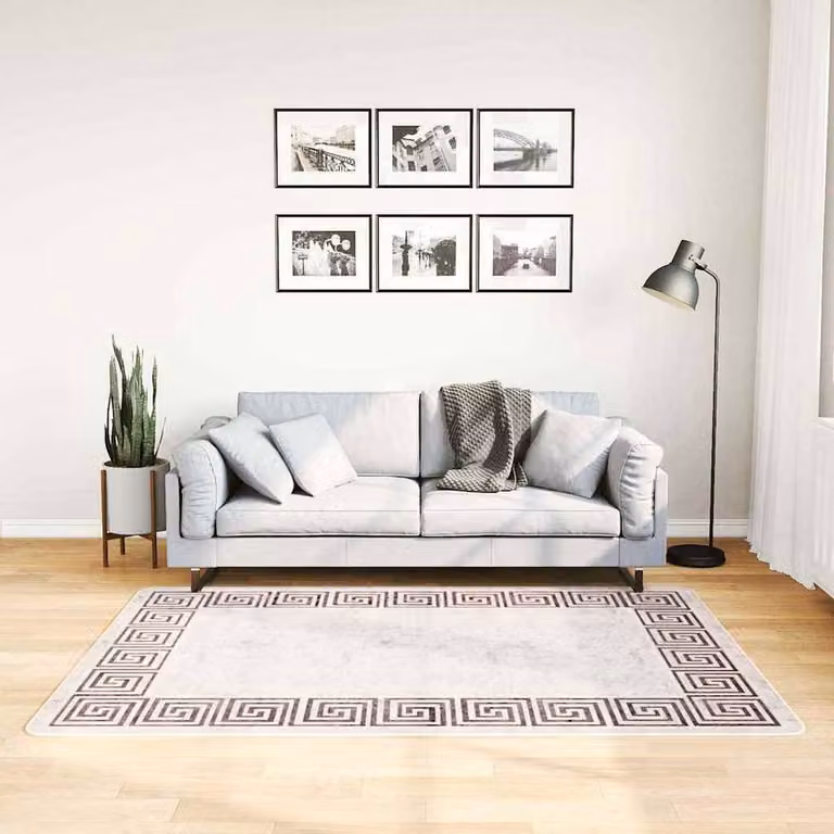 Berkfield Home Washable Round Anti Slip Rug in Light Beige, W: 120 cm, D: 120 cm