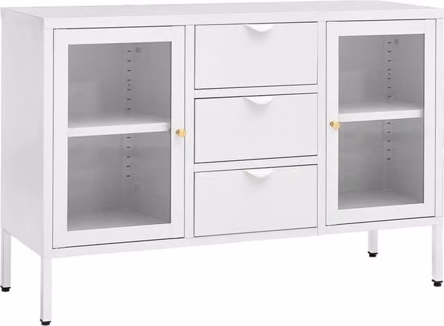 Berkfield Home White Sideboard with Steel and Tempered Glass, W/D/H: 105 x 35 x 70 cm – 1
