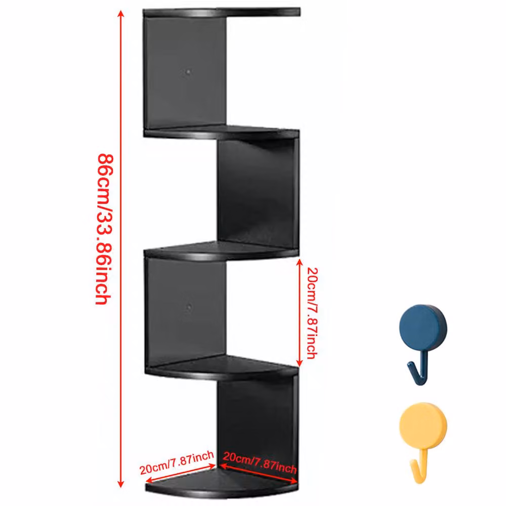 Ventryn Black 5 Tier Wooden Wall Mounted Corner Floating Shelves – 2