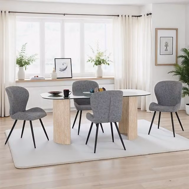 Seconique Modena Modern Oval Glass Dining Set with Grey Quebec Chairs