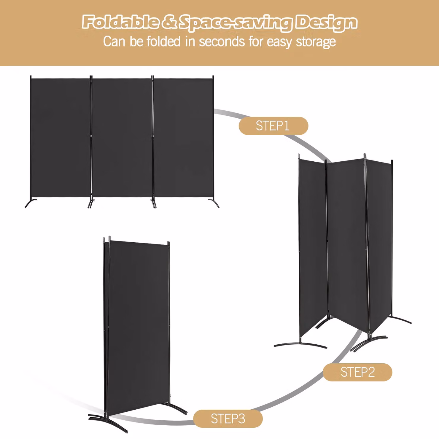 Costway 3 Panel Freestanding Folding Room Divider in Black – 5
