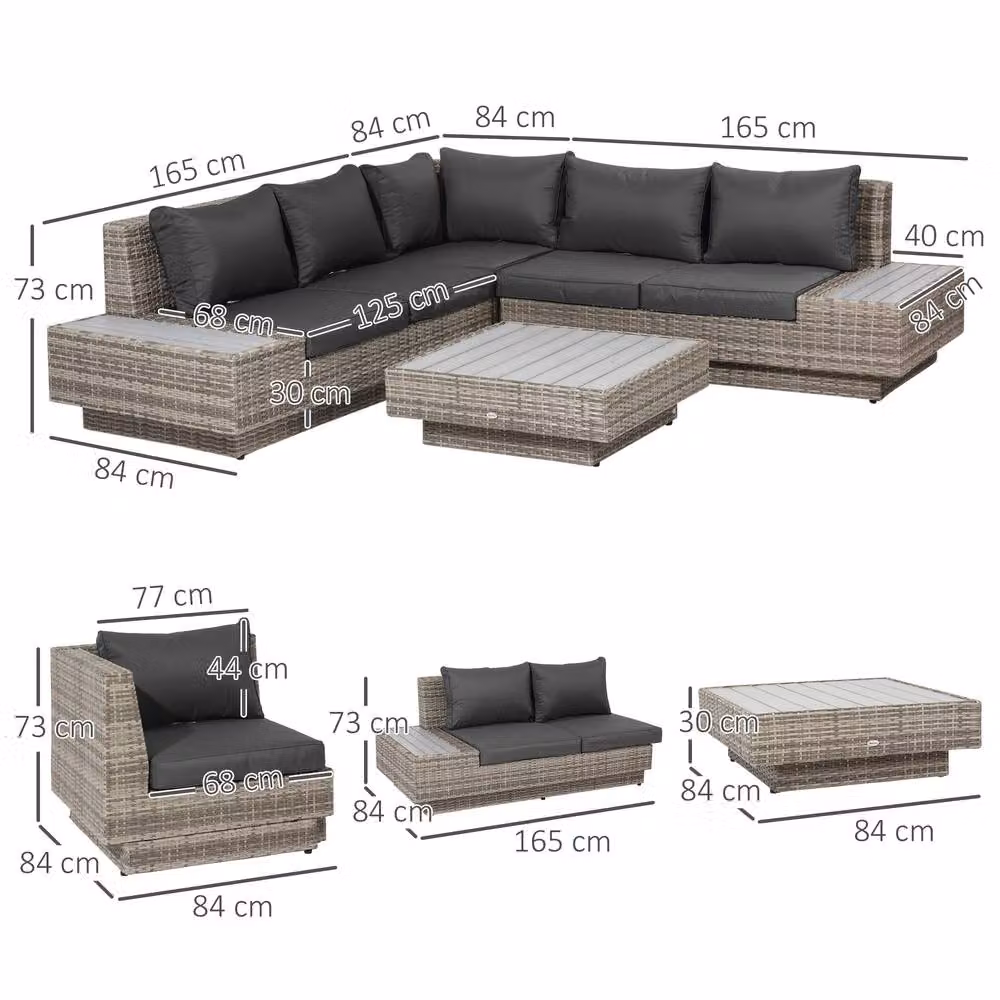 OUTSUNNY 4-Piece Rattan Garden Furniture Sofa Set with Armrest Cushions in Light Grey – 2