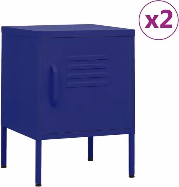 Berkfield Home Set of 2 Modern Navy Blue Metal Nightstands, W/D/H: 35 x 35 x 51 cm – 1
