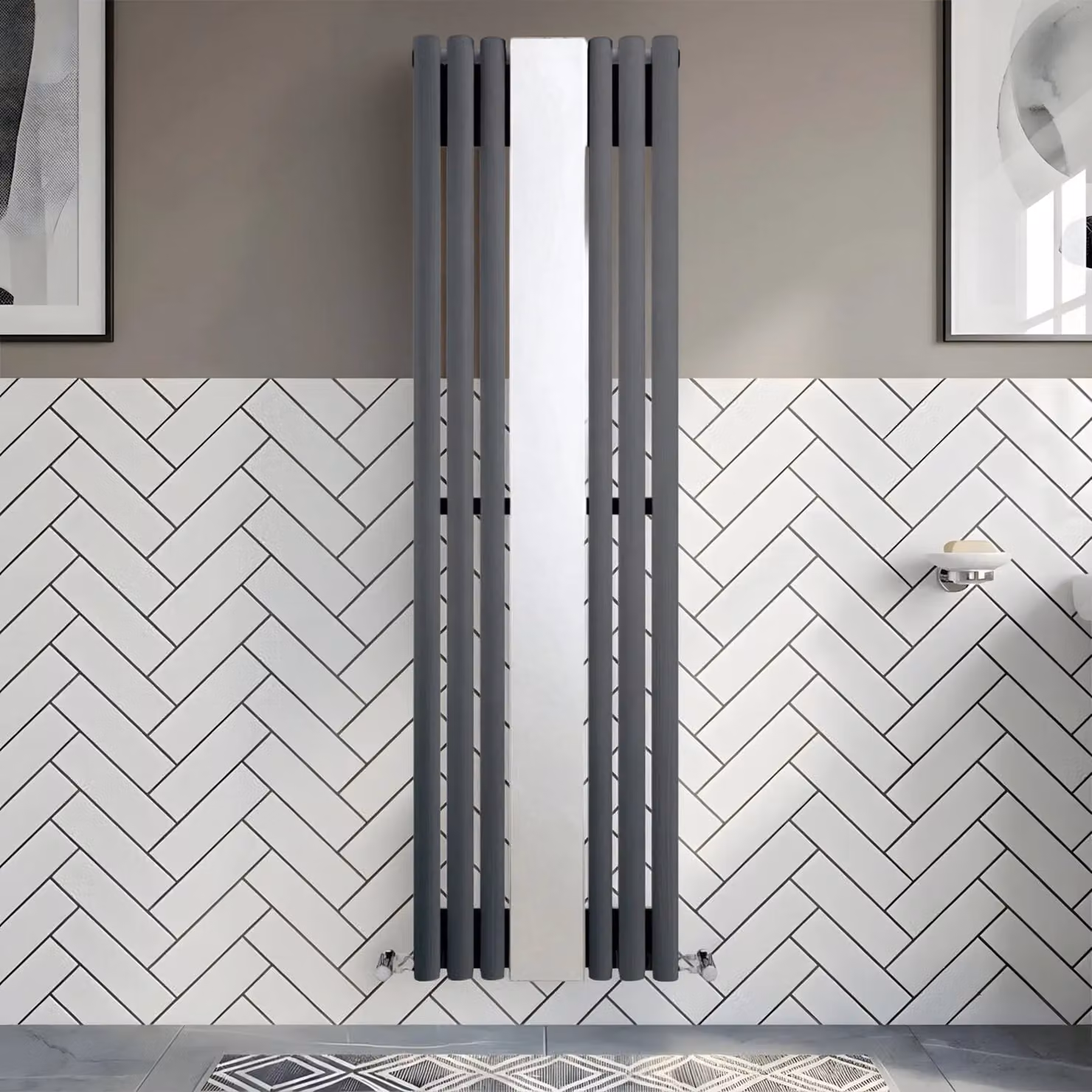 Balterley Embrace Vertical 1 Panel Radiator and Mirror, Anthracite Grey, H 180 cm x W 49.9 cm – 6