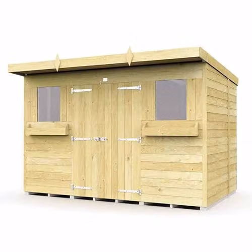 Buttercup Farm Rustic Wood Pent Summer Shed in Brown, W: 302 cm, D: 214 cm, H: 201 cm