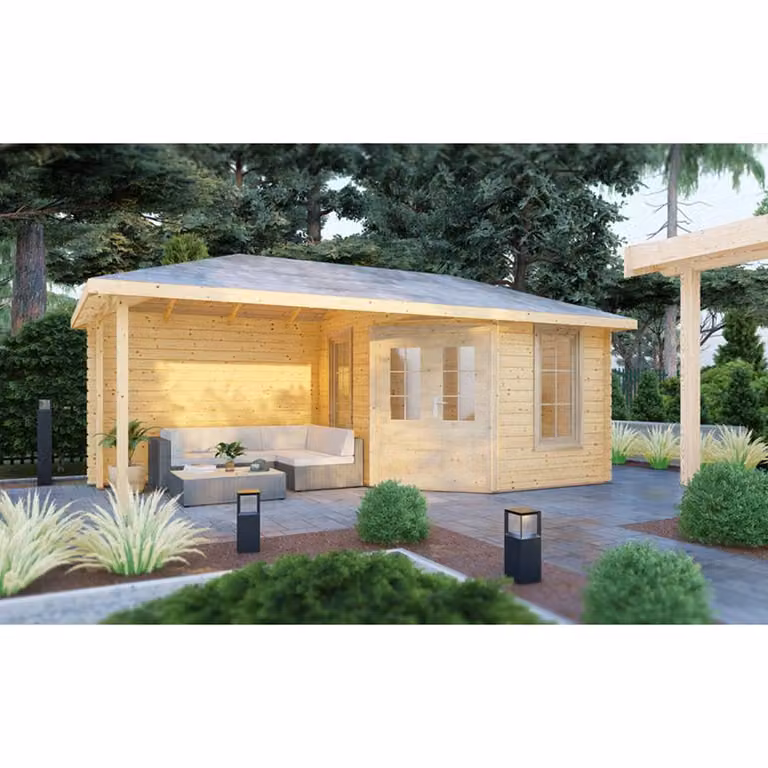 Shires Amarrillo 44 mm Corner Log Cabin in Light Brown, W: 576 cm, D: 280 cm, H: 247.6 cm