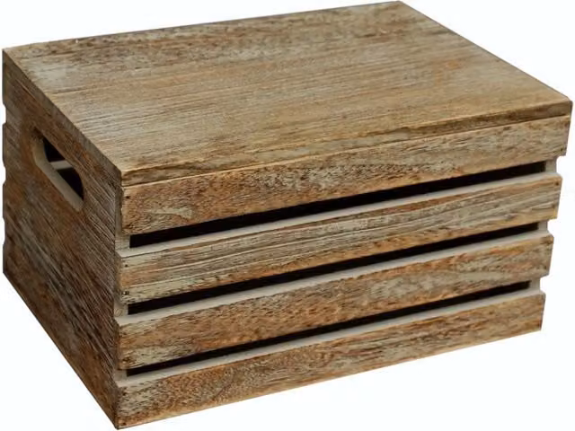 Red Hamper Small Oak Effect Wooden Slatted Open Top Storage Trough with Handles in Brown, W/D/H: 28.0 x 19.0 x 16.0 cm