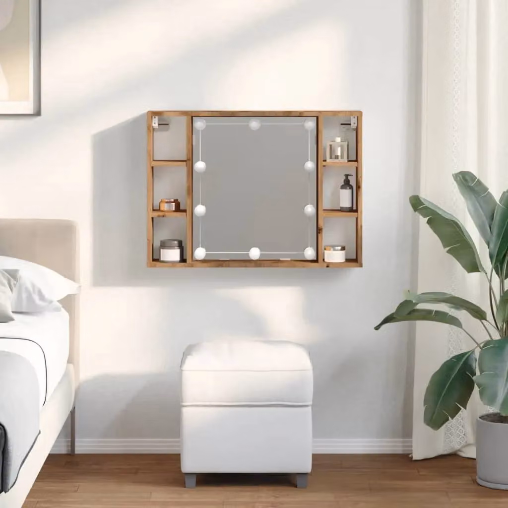 Berkfield Home LED Mirror Cabinet in Artisan Oak Brown, W/D/H: 76 x 15 x 55 cm – 2
