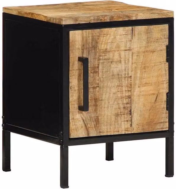 Berkfield Home Set of 2 Rustic Mango Wood and Metal Bedside Cabinets in Brown and Black