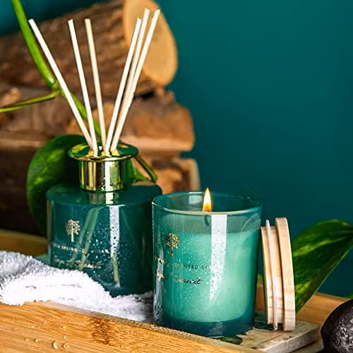 Nicola Spring Sage & Seasalt Scented Candle and Reed Diffuser Gift Set, Green, 130g Soy Wax Candle and 200ml Diffuser – 5