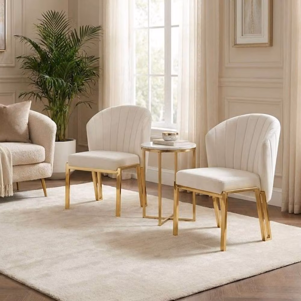HOME LUXE INTERIOR Fabio Set of 2 Beige Velvet Dining Chairs with Gold Metal Frame – 3