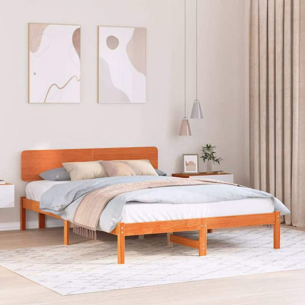 Berkfield Home Solid Pine Wood Bed Frame with Headboard, Wax Brown, 200 x 200 cm – 2