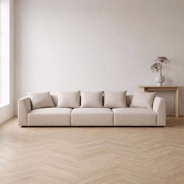 Abakus Direct Tokyo 5 Seater Sofa in Brushed Tweed Fabric with Deep Seats and Scatter Cushions in Cream – 1