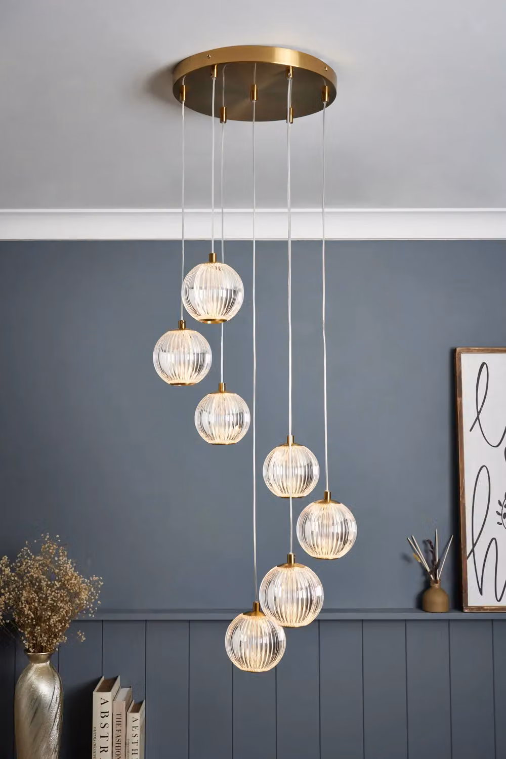 BHS Lighting Rimi Cluster Pendant Ceiling Light in Gold and Brass with Transparent Glass Spheres – 2