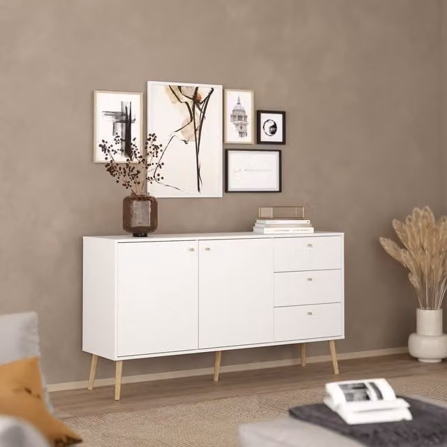 Furniture To Go Cumbria Sideboard with 2 Doors and 3 Drawers in White