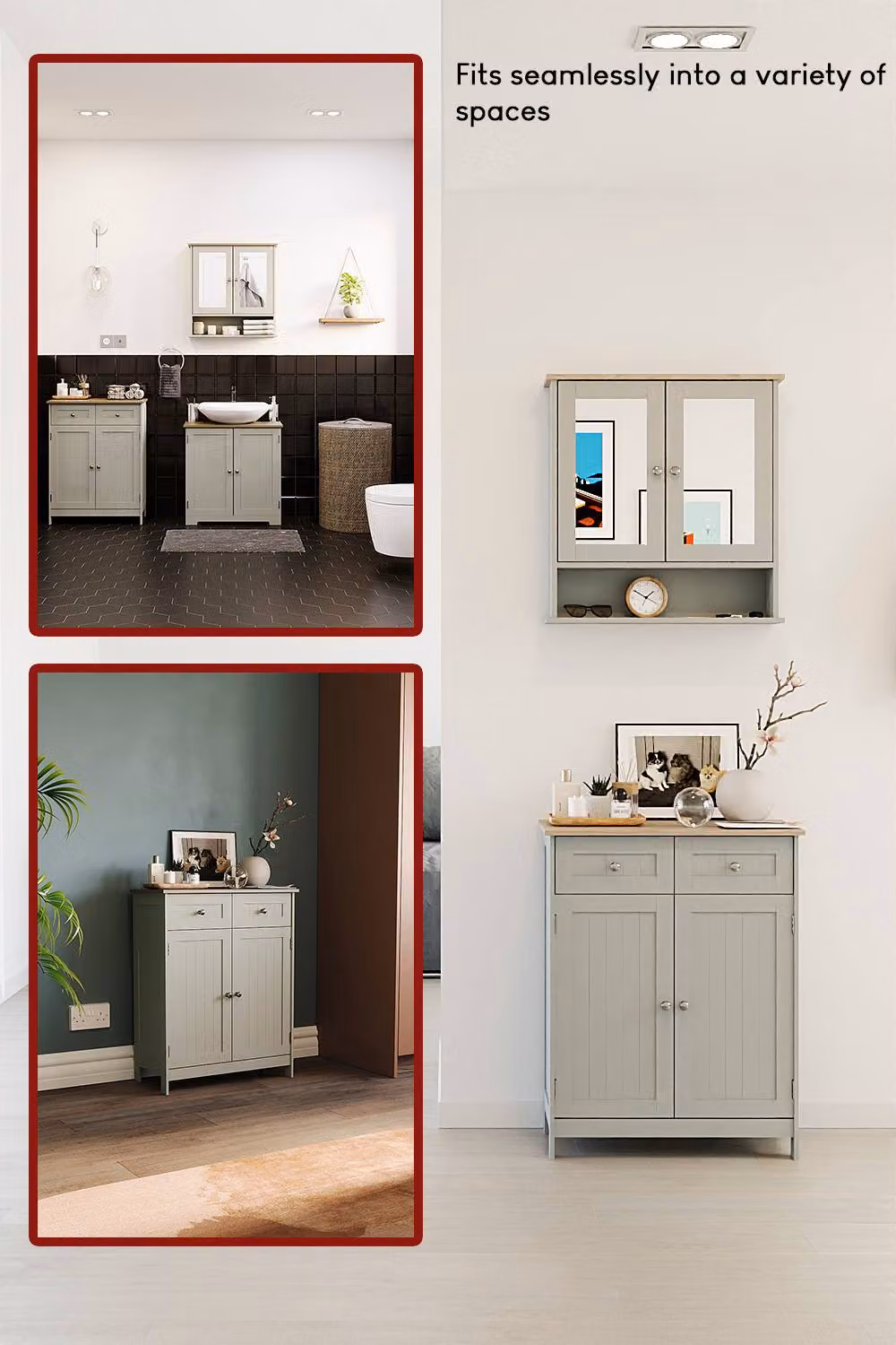 HD Designs Priano Modern Grey Freestanding Storage Cabinet with 2 Doors and 2 Drawers – 5
