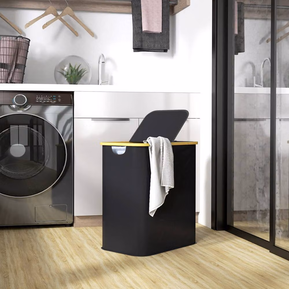 STILVORA 80L Collapsible Laundry Basket with Lid and Handles in Black – 2
