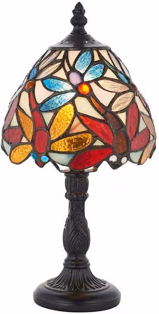 Loops Mini Tiffany Glass Table Lamp in Dark Bronze Effect