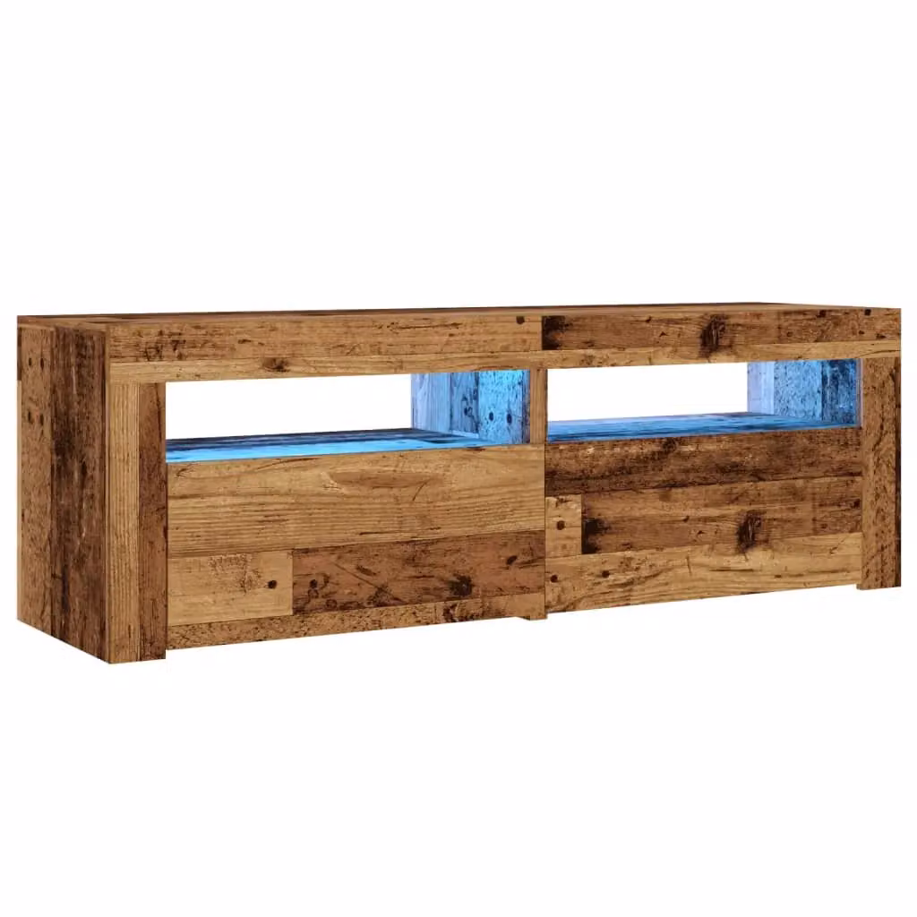 Berkfield Home Modern TV Cabinet with LED Lights in Old Wood Brown, W/D/H: 120 x 35 x 40 cm – 3