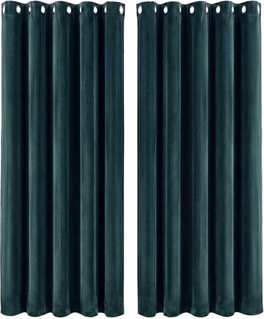 VOGREX Green Velvet Thermal Blackout Eyelet Curtains W: 167.64 cm, H: 182.88 cm