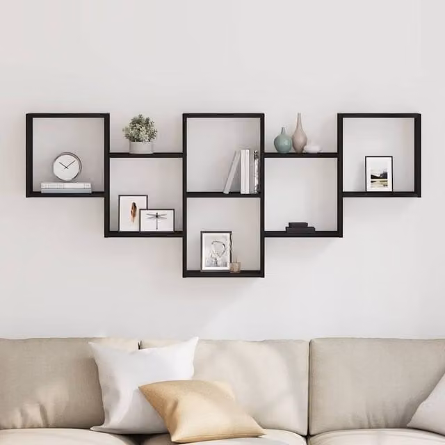 Berkfield Home Black Oak Wall Shelf, W: 159 cm, D: 18 cm, H: 66 cm