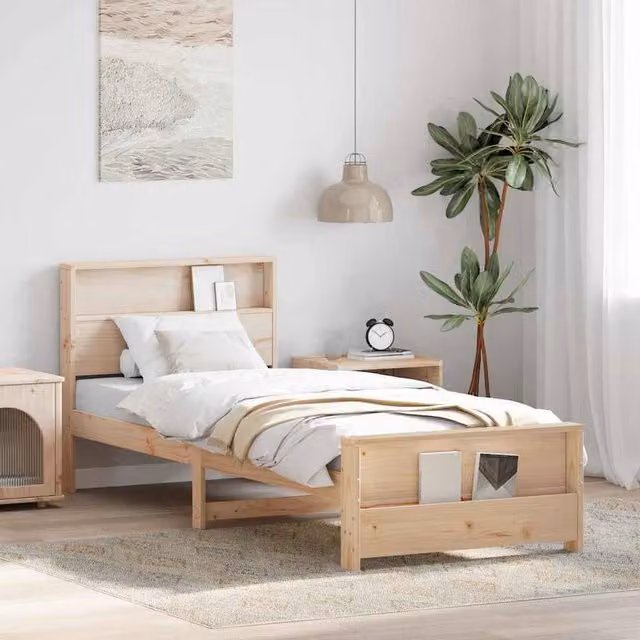 Berkfield Home Modern Bed Frame with Headboard in Brown and Beige, W: 75 cm, L: 190 cm