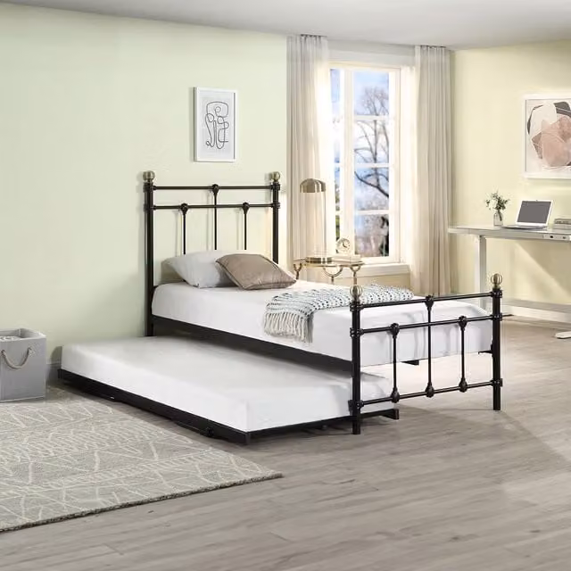SlumberWorx Bayford Traditional Victorian Single Metal Bed Frame with Guest Trundle in Black