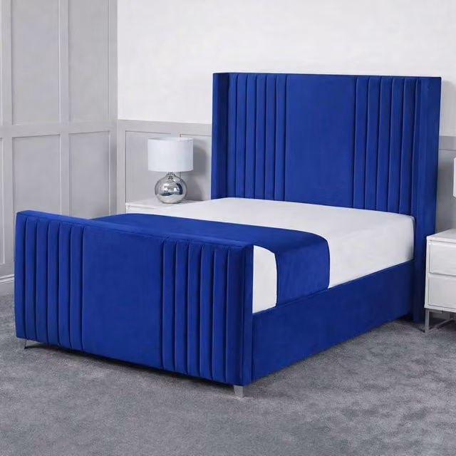 Living Comfort Bedz Emilia Blue Velvet Upholstered Gas Lift Storage Bed with 48 Inch Headboard, W/D/H: 120 x 200 cm