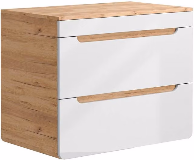 Vente-unique Suspended Vanity Unit with Shelf in Light Oak and White, W: 80 cm, D: 46 cm, H: 59 cm – 1