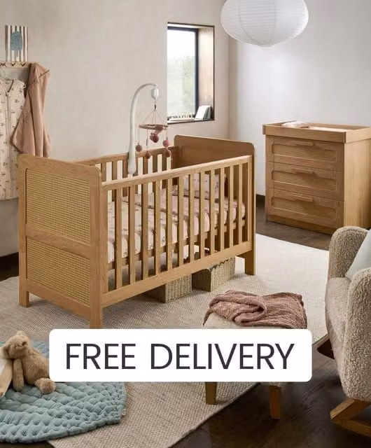 Mamas & Papas Esna 2 Piece Cotbed Set with Dresser Changer, Rattan, Brown, W/D/H: 96.0 x 78.0 x 57.0 cm