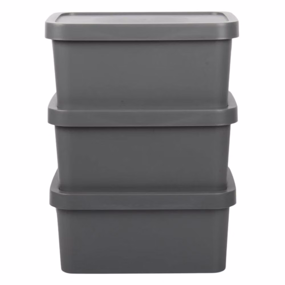 PAWNORA Pack of 3 Plastic Storage Boxes with Lid, 7.5L, Dark Grey – 3