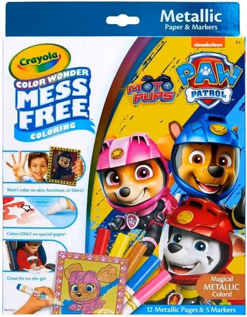 Crayola PAW Patrol Color Wonder Metallic Mess-Free Colouring Set with 12 Multicolour Pens