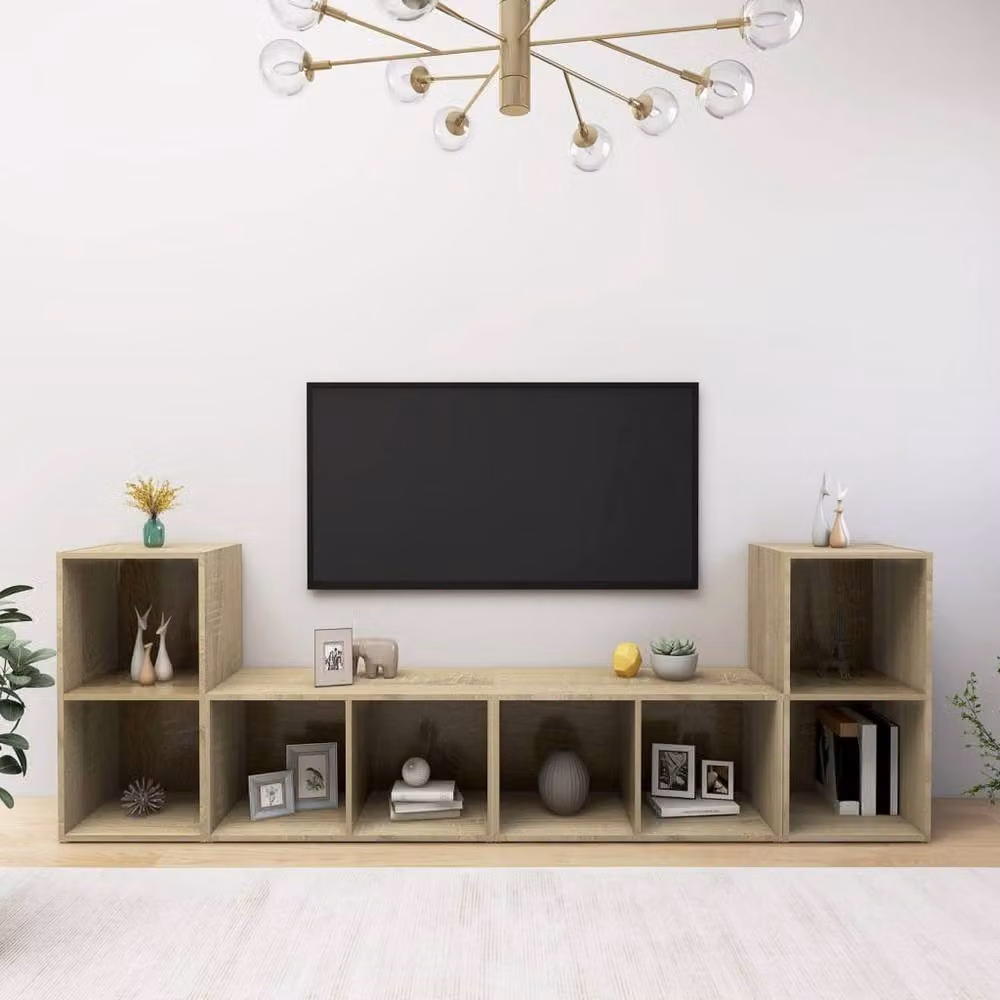 Berkfield Home Set of 4 Sonoma Oak TV Cabinets in Light Brown, W/D/H: 72 x 35 x 36.5 cm – 2
