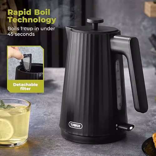 Tower EcoForm 1.7L 3kW Kettle in Black with Limescale Filter and Recycled Plastic Construction – 9