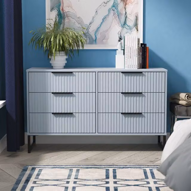 Ready Assembled 2 U Menai 6 Drawer Wide Chest in Light Blue
