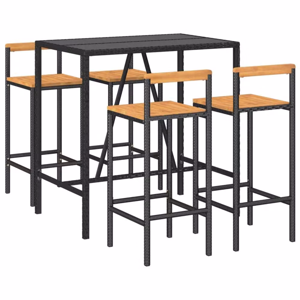 Berkfield Home 5 Piece Garden Bar Set in Black Poly Rattan and Solid Acacia Wood – 2