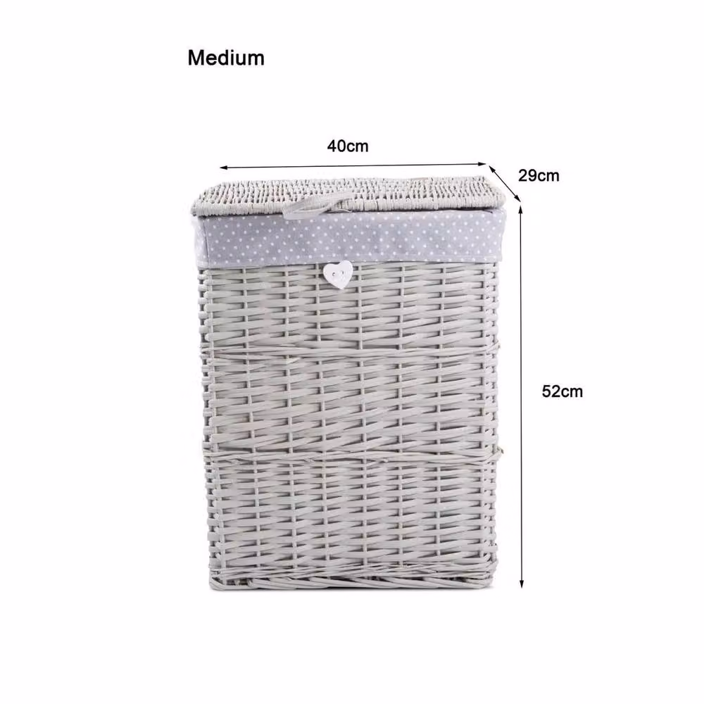 NESTLUNE Grey Wicker Laundry Basket with Cotton Lining and Lid – 2