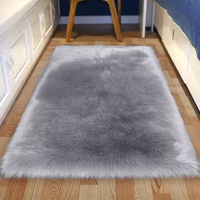 Garden Sanctuary Grey Rectangular Super Soft Shaggy Faux Fur Area Rug W/D: 60 x 120 cm