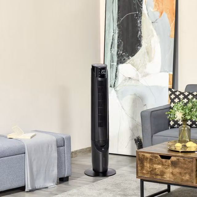 HOMCOM Cooling Tower Fan in Black with Ice Packs, Sleep Mode, Timer and Oscillation