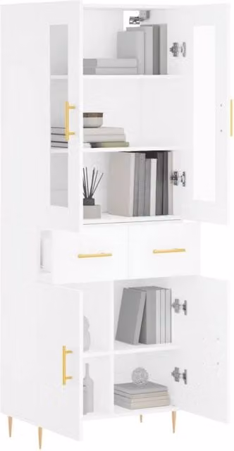 Berkfield Home Modern White Highboard with Glass and Internal Shelves, W/D/H: 69.5 x 34 x 180 cm