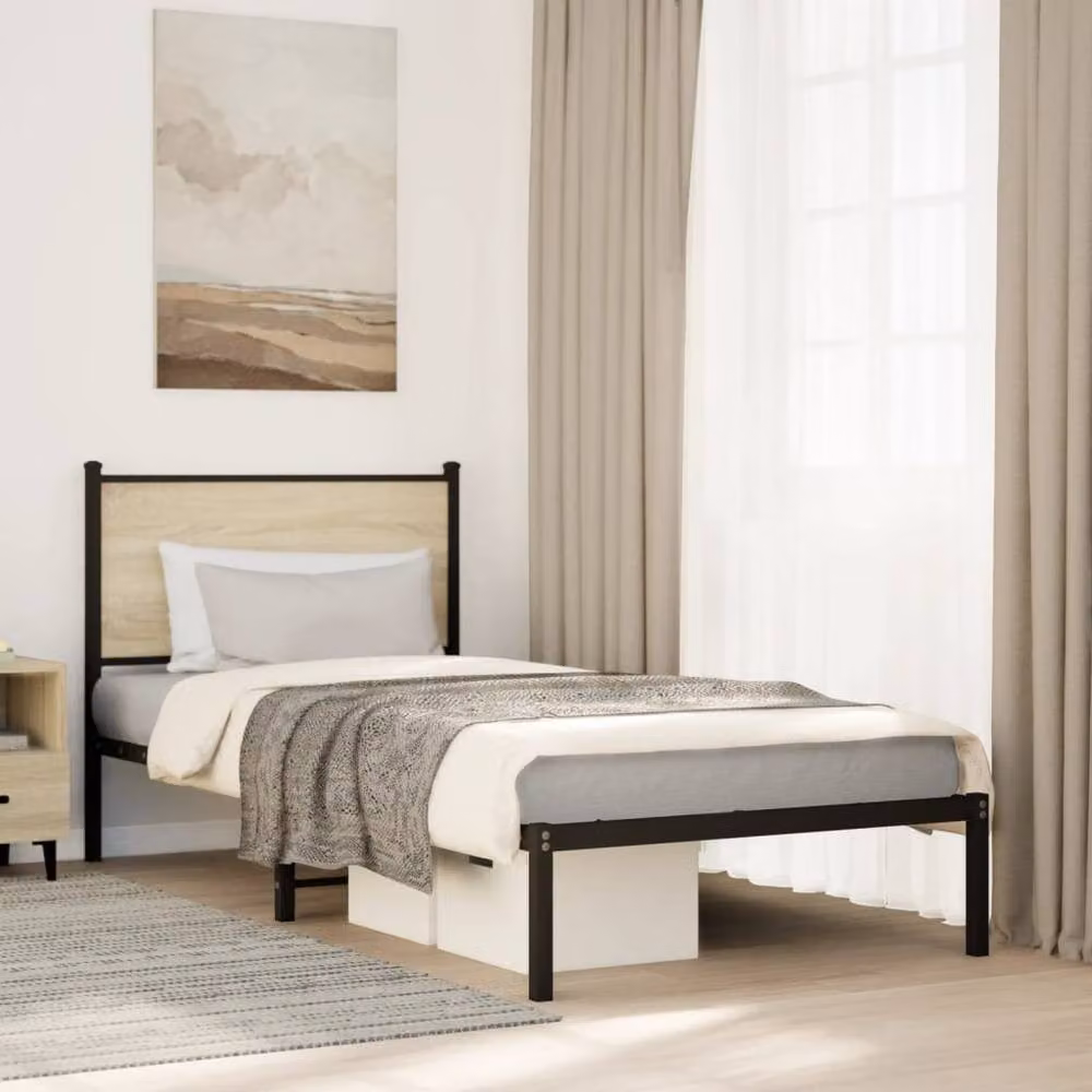 Berkfield Home Metal Bed Frame in Sonoma Oak and Brown, W/D/H: 80 x 200 cm – 2