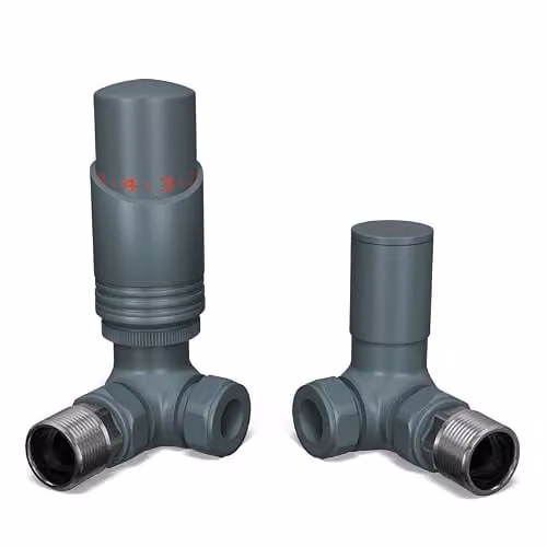 UK Radiators Talus Bold Anthracite Matt Thermostatic Radiator Valve and Lockshield Angled Set H 10.3 cm x W 7.6 cm x D 7.4 cm – 1