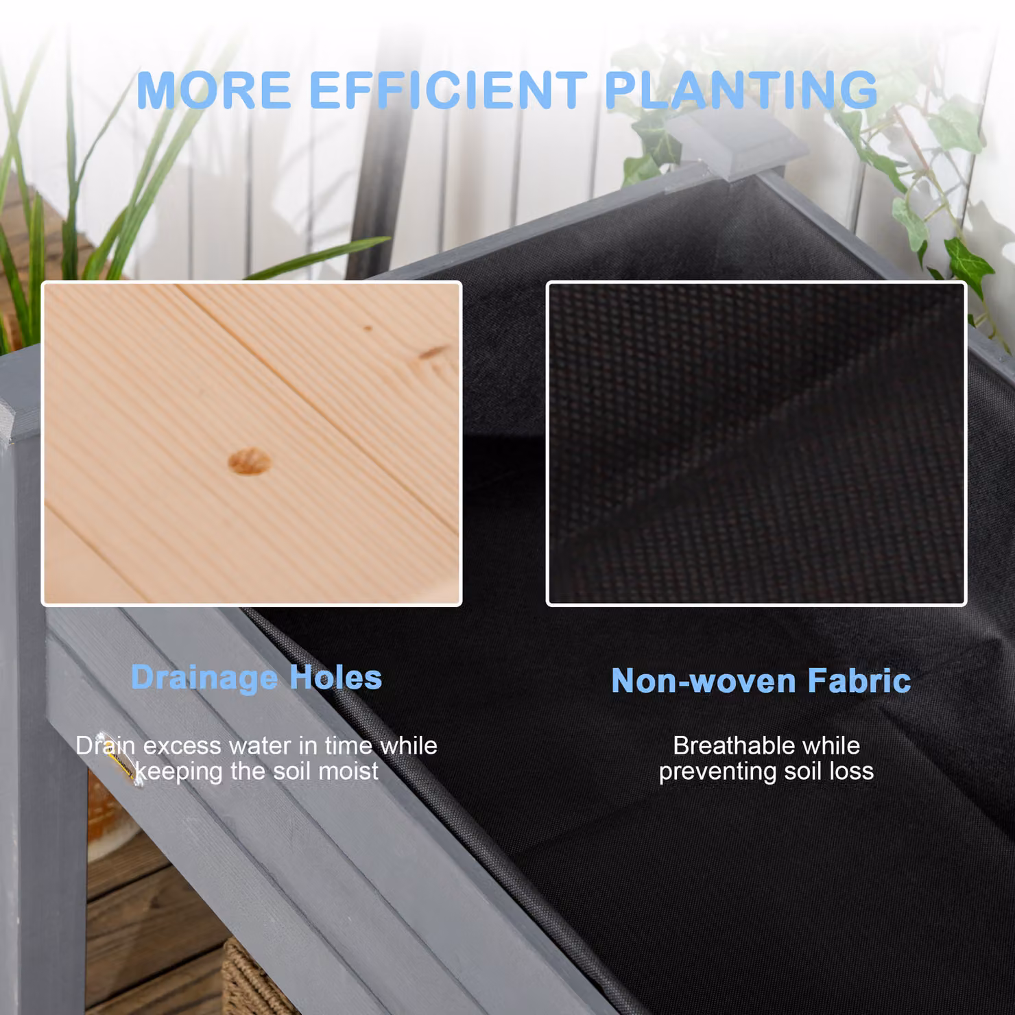 Outsunny Wooden Raised Bed Elevated Planter Box with Liner for Flowers, Vegetables and Herbs, Dark Grey, W: 76.0 cm, D: 55.5 cm – 7