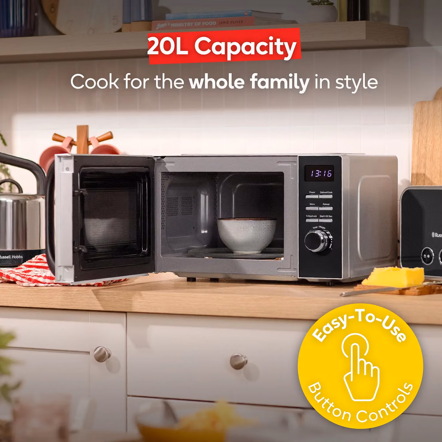 Russell Hobbs RHMD832 Digital Solo Microwave, 20L, 800W, Black – 6