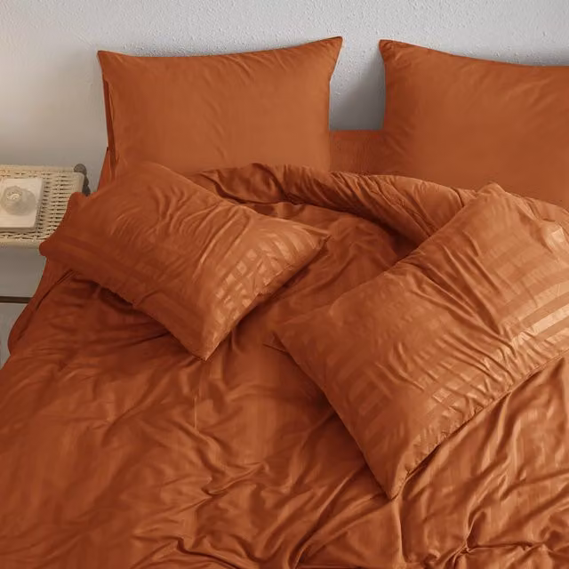 Cotton Passion Orange Striped Microfibre Duvet Cover and Pillowcase Set, W/D/H: 90 x 200 cm and 50 x 75 cm
