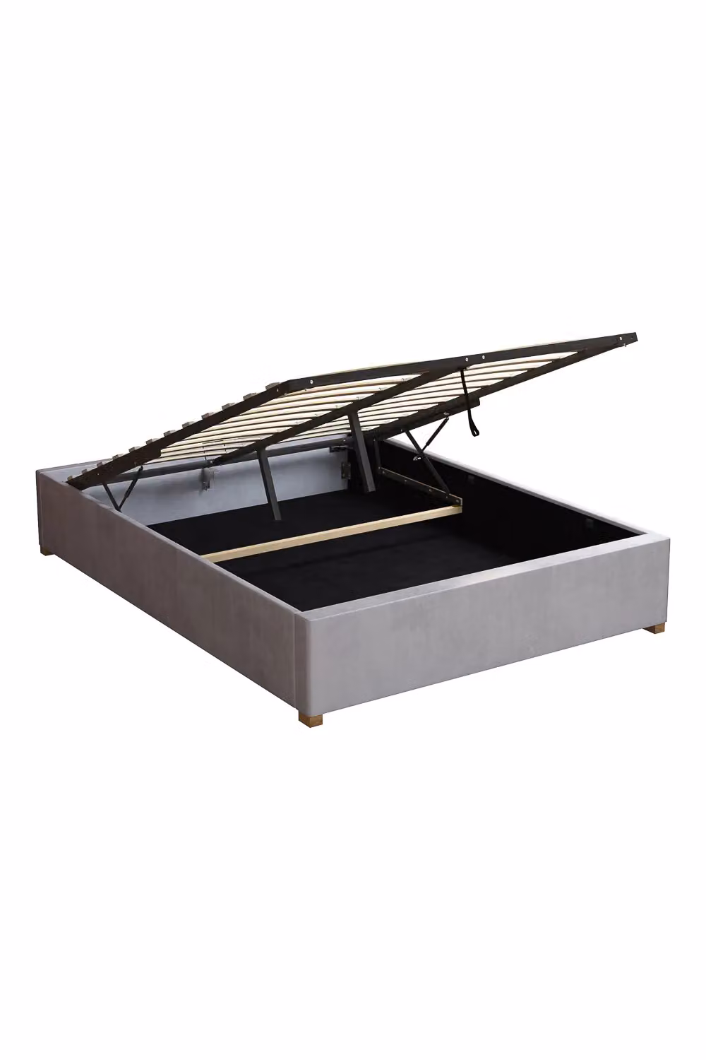 Aspire Upholstered Platform Ottoman Bed Frame in Grey Plush Velvet, W/D/H: 140 x 200 cm – 4